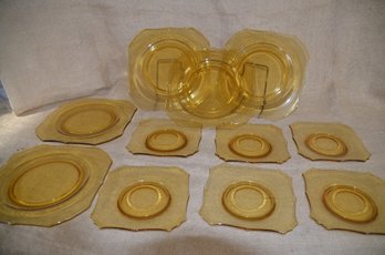 68) Vintage Amber Yellow Depression Glass (6) Square 6' Saucers (5) Lunch 8.5' Plates