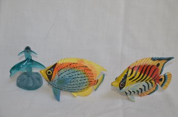 128) Pair Of Hand Painted Standing Tropical Fish Figurine Statue 6' Wide