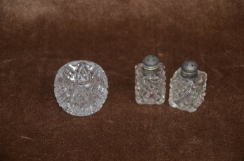 (#26) Crystal Individual Salt Cellar Cut Glass ~ Pair Of Salt Shakers