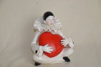 51) Taste Setter Sigma Pierrot Clown With Red Heart Ceramic Musical Music Box Japan Works (Neck Was Reguled)