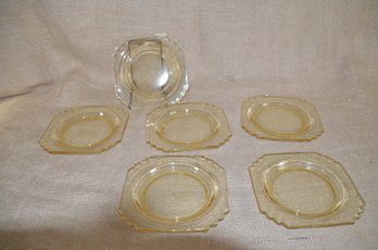 69) Amber Yellow Depression 6' Glass (6) Square Saucers