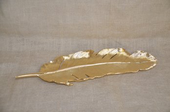 (#24) Gold Decorative Serving Leaf Platter 16x4.5