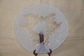 (#152) Glass Flower Etched Platter 15'