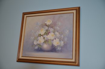 (#120) Framed Floral Picture Signed Rene 27x25