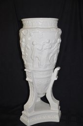 15) Portugal Ceramic Large White Cherubs Chalice Urn Vase 26'H ( Chips)