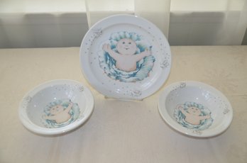 (#33) Cabbage Patch Ceramic Dish Set Made In England ~ 2 Plastic Child Plates