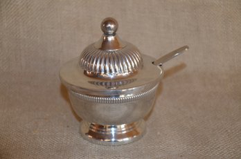 94) Judica Pewter Silver Plate Honey Glass Insert Dish With Spoon
