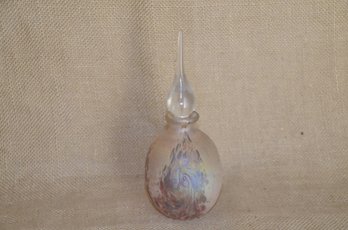 (#225) Glass Iridescent Perfume Bottle With Clear Teardrop Stopper From Glass Art Studio