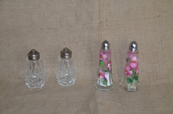 (#294) Salt & Pepper Shakers 1 Set Crystal 1 Set Hand Painted Flower Design