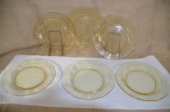 74) Amber Yellow Depression Glass 9' Round Dinner Plates (6)