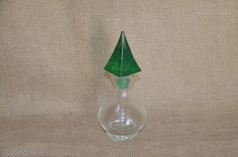 (#228) Clear Glass Perfume Bottle Green Diamond Stopper