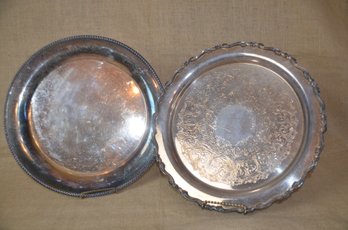 (#127) Silver Plate Serving Platter Trays 12' Each Set Of 2