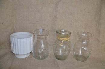 (#298) Glass Vases (3) Ceramic Planter (1)