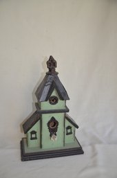 40) Bird House Gree With Tin Shingles Glass Knobs Approx. 15.5'H