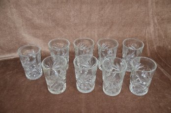 (#36) Set Of 9 Cut Glass Drinking Glasses 4.5'H