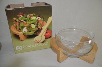 214) Vintage Beechwood Salad Bowl Glass Insert In Original Box
