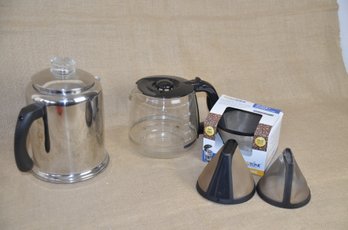 (#78) Stainless 8 Cup Steel Coffee Stove Top Percolator Pot ~12 Cup Glass Coffee Pot ~Reusable Coffee Filters