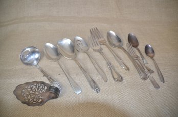 (#131) Silver Plate Assorted Serving Pieces, Spoons And Forks