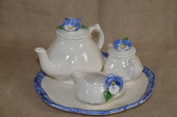 81) Blue & White Ceramic Miniature Tea Set 8.5' Diag.