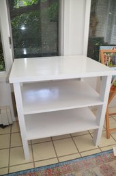 (#81) White Painted Wood Side End Table  2 Shelves