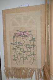 138) Woven Jute Burlap Fringe Hand Made Window Flowers Wall Hanging 28.5x50