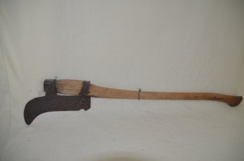 217) Vintage Antique Primitive Tool Billhook Brush Axe Wooden Handle
