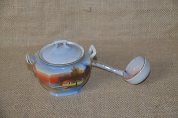 (#160B) Asian Sunset Covered Sugar Bowl With Ladle