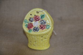 84) Vintage Petite Japan Yellow Basket Potpurri Holder 4'H