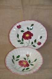 (#128) Vintage Ceramic Red Daisy SOUTHERN Serving Platter & Bowl Handpainted Under Glaze USA Oven & Fade Proof