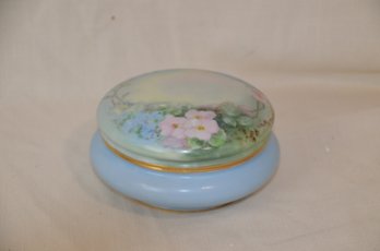 80) Vintage Limoges T&V Hand Painted Blue Floral Covered Powder Box Trinket Dish Porcelain