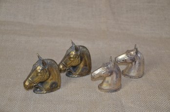 (#137) Pair Of 2 Sets Horse Heads Salt & Pepper Shakers 3'H