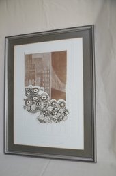 142) Artist Heffner Framed Sketched Picture NIGHT FLOWERS 17x23