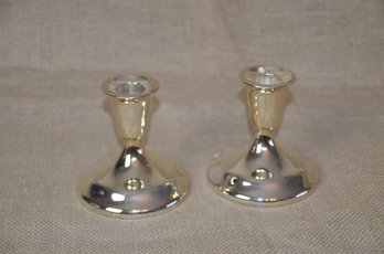 (#138) Silver Plate Metal Candlestick Holders China 4'H