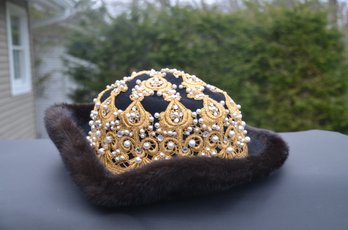 Mink Fur Hat Gold And Pearl Applique