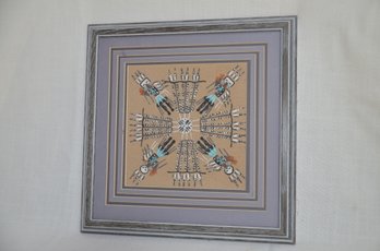 144) Vintage Authentic Navajo Sand Painting Framed 14'