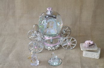 (#106) Musical Cinderella Coach Snow Globe Works ~ Trinket Plastic Ornaments (2) ~ Trinket Treasure Box