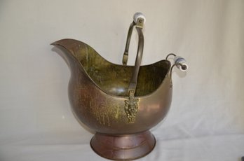 49) Vintage Large Brass Coal Pot Ceramic Handle  15'H