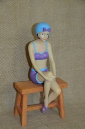 (#241) Art Deco Sculpture Porcelain Seated Women In Bikini Swimsuit