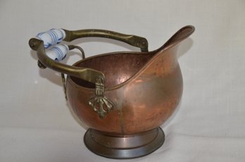 50) Vintage Copper Coal Pot Ceramic Deft Handle  10'H