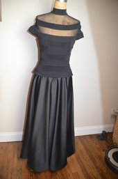 (#122LS) Tadashi Black Evening Gown Sheer Top Silk Skirt Size 8-10
