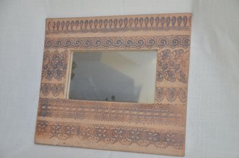 148) Carved Pottery Wall Hanging Mirror 12x13