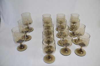 (#52) Vintage Brown Tinted Stemmed Drinking Glass Lot Of 16 (8oz. And 5oz.)