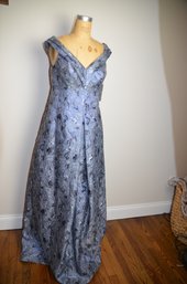 (#123LS) NEW Teri Jon Metallic Blue Off The Shoulder Gown Size 10 Unaltered Org, Price $750