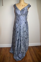 (#123LS) NEW Teri Jon Metallic Blue Off The Shoulder Gown Size 10 Unaltered Orig. Price $750