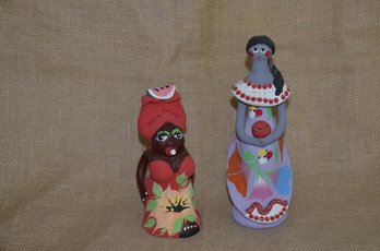 (#90) African Hand Painted Pottery Dolls  8' & 6'  Decorative Dolls