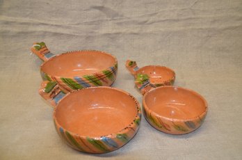 (#10) Mexican Terra Cotta Bowl Set Of 4  -  9.5' Round