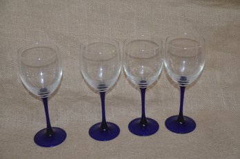 (#102) Blue Stem Wine Glasses Set Of 4