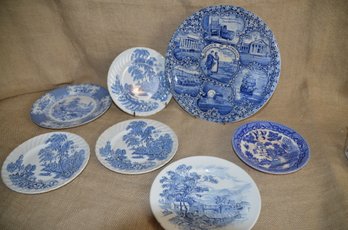 93) Assorted Lot Of Blue & White Plates ( Staffordshire, Souvenir Of Plymouth )