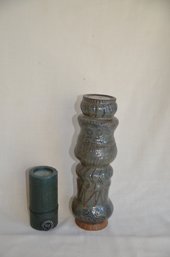 54) Handmade Pottery Candleholder 13.5'  With Pillar Candle