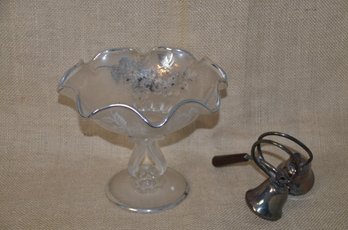 (#139) Glass Silver Rim Compote Pedestal Bowl ~ Silver Plate Bell
